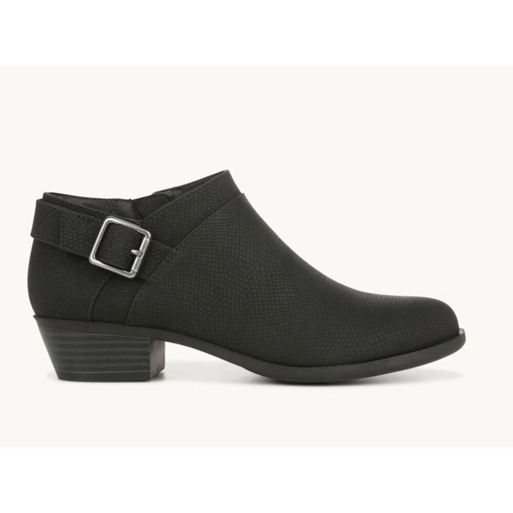 Life Stride Women Alexi Ankle Bootie Black Block Heel Zipper Buckle Flex Size 7M